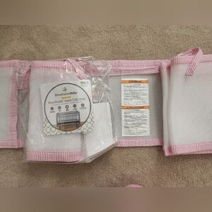 BreathableBaby Mesh Crib Liner in Pink and White